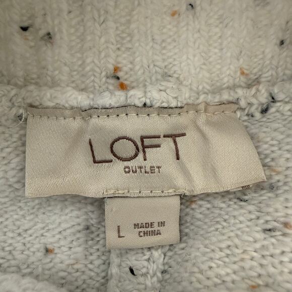 LOFT Oversized Cowl Neck Sweater | White Speckled Lagenlook Cozy Boxy Knit | L - Picture 3 of 10